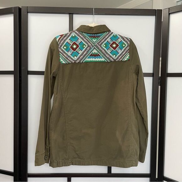 [S] Zara TRF Army Green Button-Down Multicolour Embroidered Beaded Jacket Women - Picture 4 of 16
